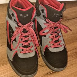 Y2K FILA MEN • SZ 10 • BLACK/RED/ GRAY/SUEDE LEATHER SHOE HIKING BOOTS PRE•OWNED