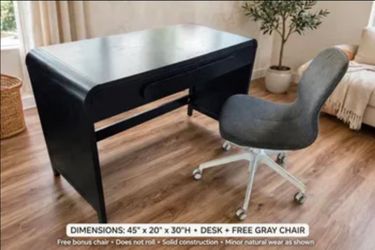Black Wood Desk 45"x20" 30"h with Free Gray Chair $60 for the desk and you can have the chair for free as a bonus
Black wood desk for sale - 45"x20"