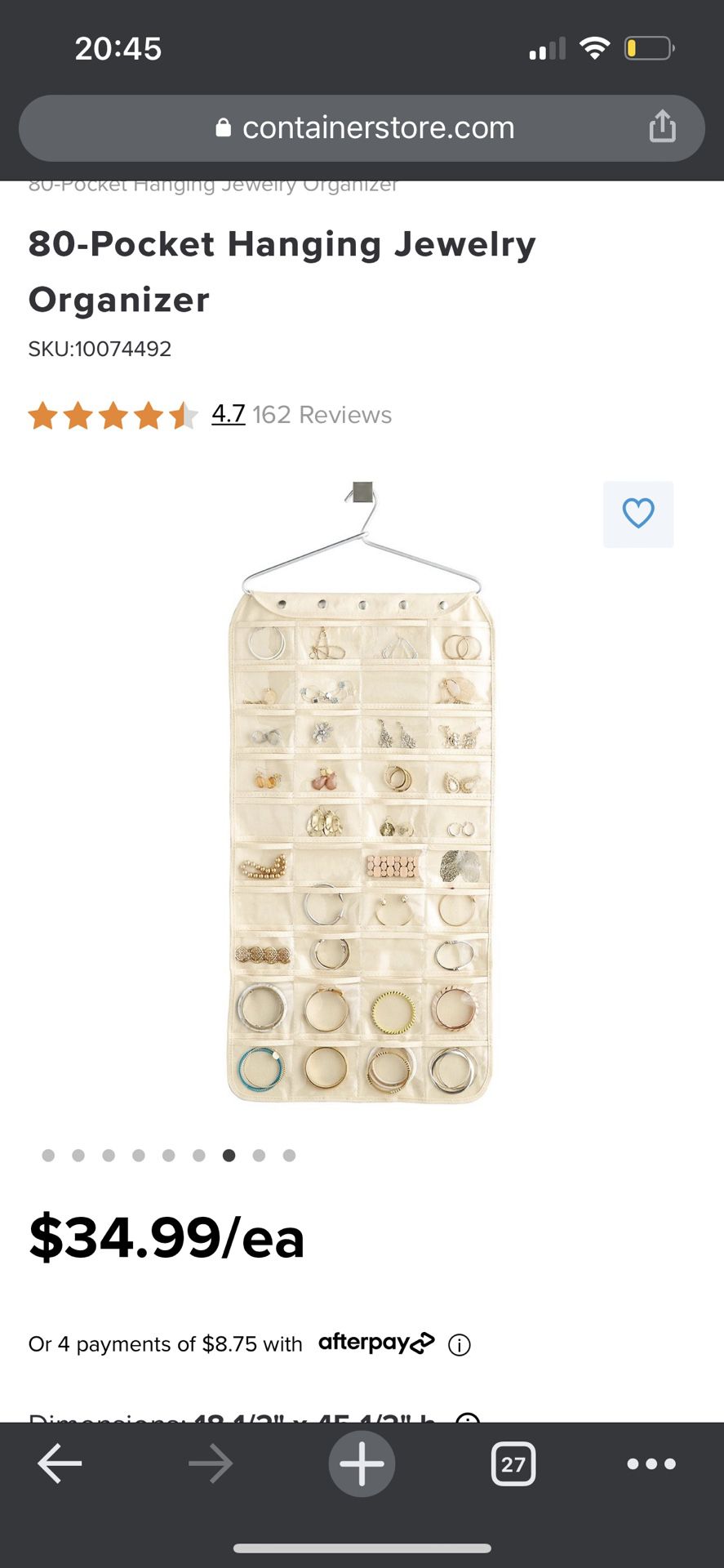 The Container Store 80 Pocket Jewelry Organizer