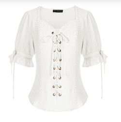 Scarlet Darkness Renaissance Shirt Women Short Sleeve Ren Faire Costume Peasant Blouse White XXL