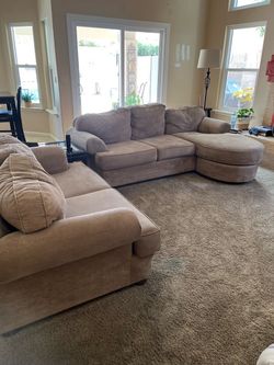 Sofa couch with chaise and matching love seat