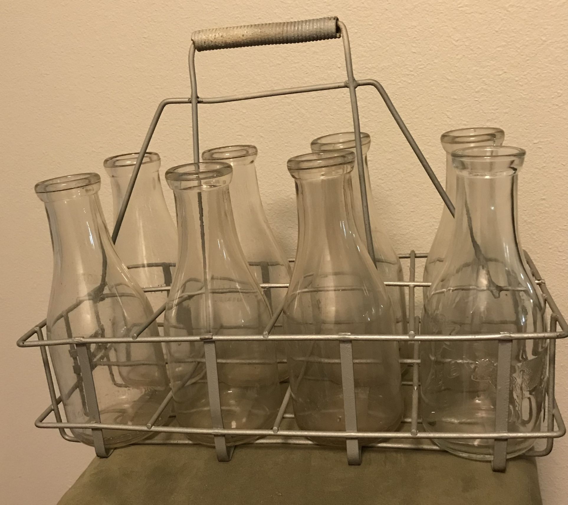 Vintage Milk Bottles and Carrier 