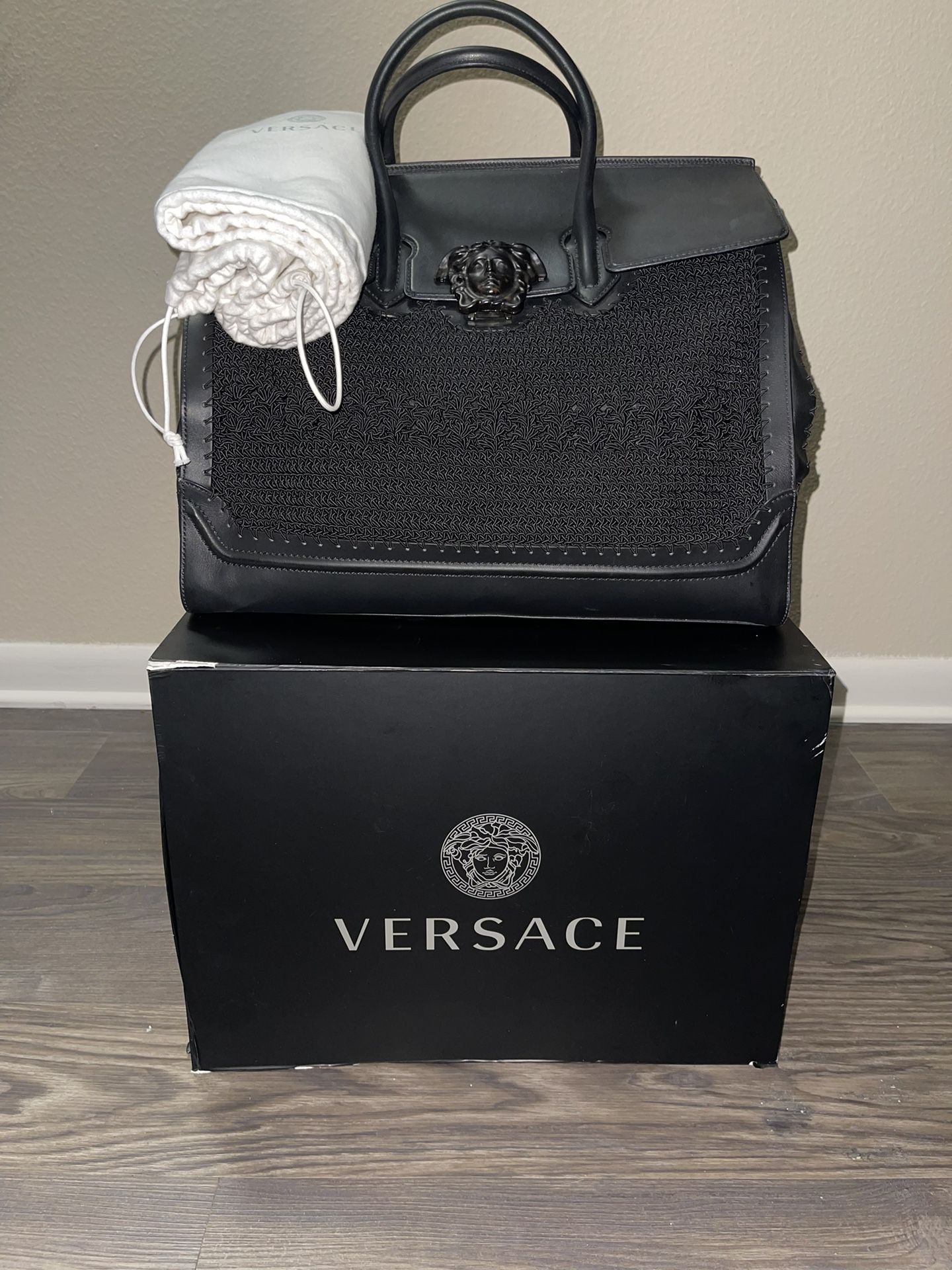 Versace CrochetPalazzo Leather Weekend Travel Bag