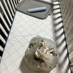 Need gone now bed crib white tan blue mattress and wooden frame