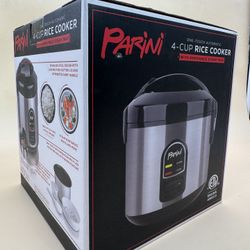 Silver Parini 4-Cup | Rice Cooker 8-Cup One | touch W/steam Tray Stainless Steel
