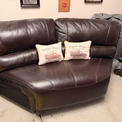 Leather brown corner wedge couch sofa set