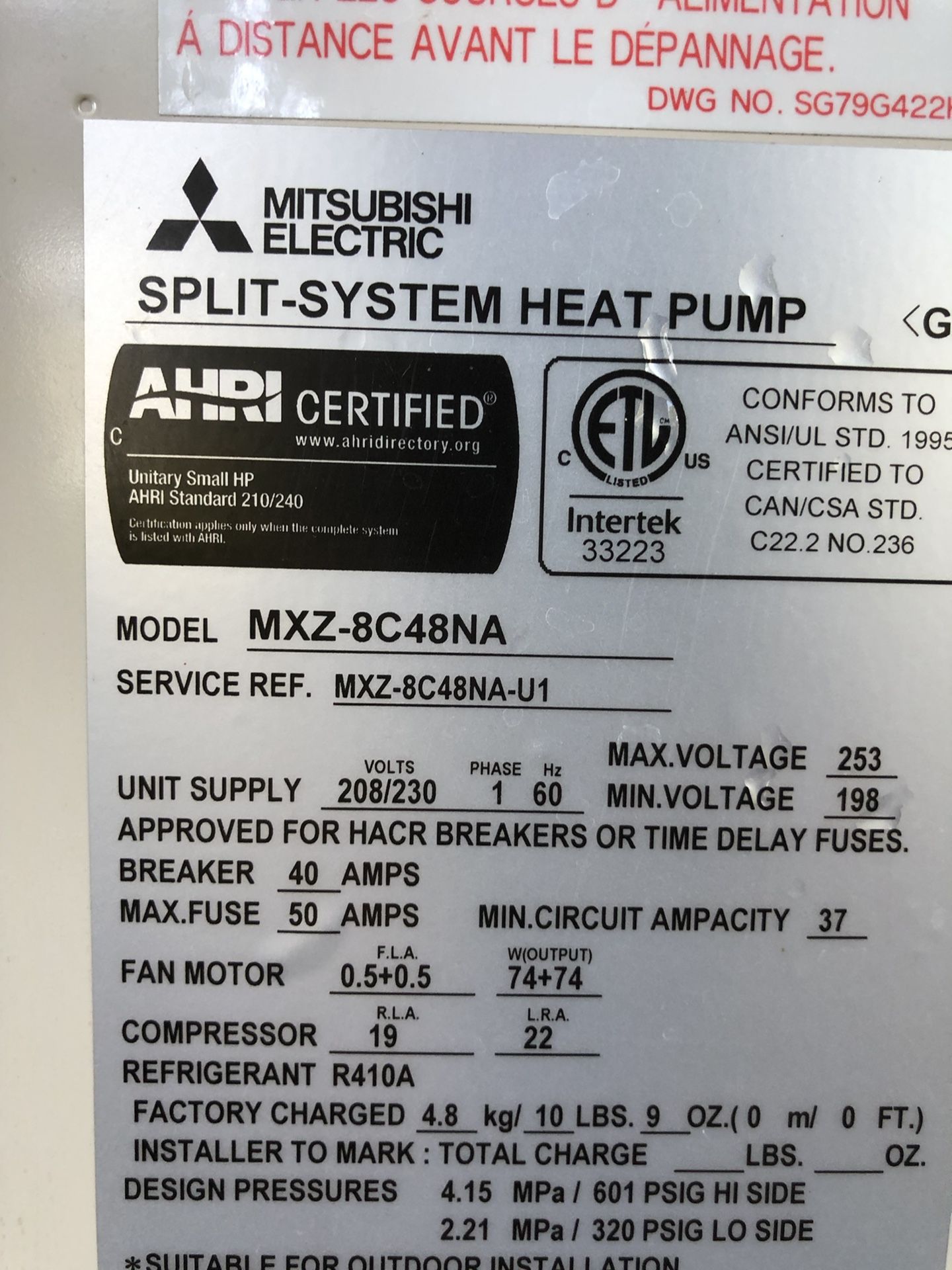 Mitsubishi 48k btu Variable Refrigerant Flow Minisplit MXZ8C48NA for