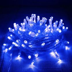 Blue string Lights 33ft 100 LED Indoor Outdoor Waterproof, 8 Modes Plug in for Halloween Christmas  Decoration
