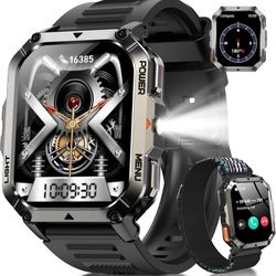 ☆ Military Smart Watches for Men, Super Large 2.01"Fitness Watch HD Display, Sports Smartwatch with LED Flashlight/100-Day Battery/24 Hrs Heart Rate &