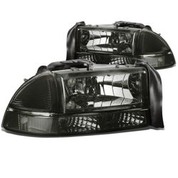 97-04 Dodge Dakota/ 98-03 Durango Smoked Lens Headlights With Clear Corners Luces