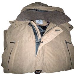 Rainforest Hooded Winter Jacket Tan Faux Suede Coat