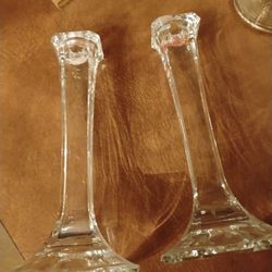 Glass Crystal Candle Holders Set of 2 Clear Column Candlestick Octagon Pedestal