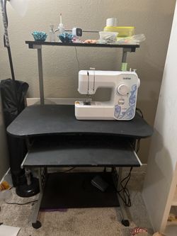 2 Tier Mobile Computer Desk with Printer Shelf & Keyboard Tray Rolling Computer Desk