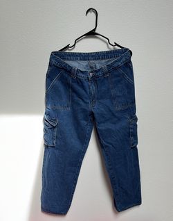 Blue denim, baggy, cargo pants