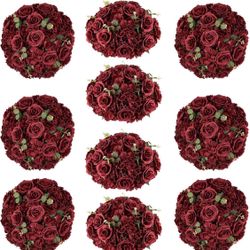 Red Roses Flowers Balls for Centerpieces: 10 PCS 11.8" Diam Flower Centerpieces for Tables in Wedding Reception Decorations Arrangement for Party Cele
