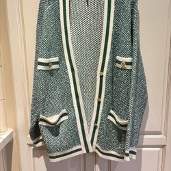 Maje Size 1 cardigan sweater green and ivory 