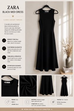 ZARA Black Midi Dress 🖤