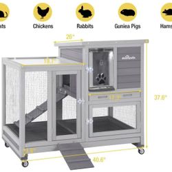 🥨Aivituvin AIR10-H Rabbit Hutch Large Wooden Bunny House Guinea Pig Cages on Wheels, Two Trays, Indoor Outdoor