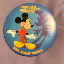 Walt Disney World 22nd Birthday button featuring Mickey Mouse.