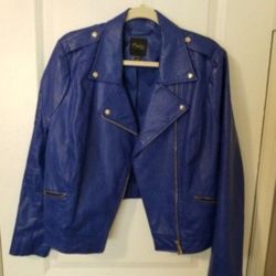 Women's Thalia Sodi Blue Leather Biker Jacket 