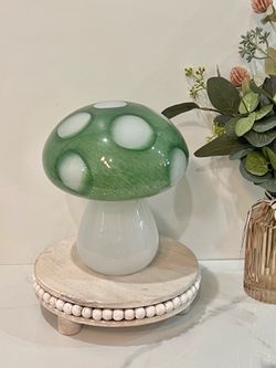 Handblown Glass Mushroom Accent in Green & White