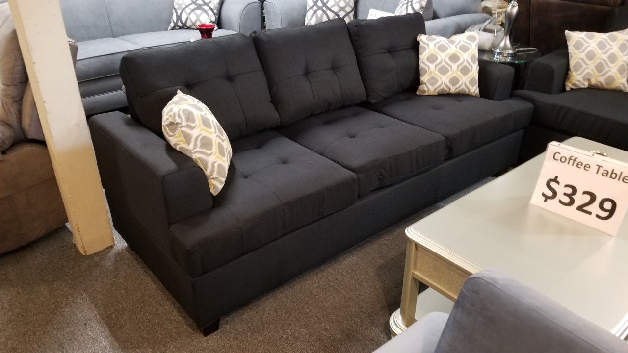 Brand New 84" Black Linen Sofa