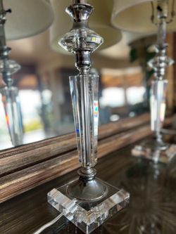 Vintage Hollywood Regency Crystal table lamps pair chrome, glam style