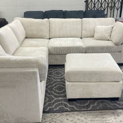 New 99x99 Corduroy Sectional  Couch With Ottoman : Free Delivery 