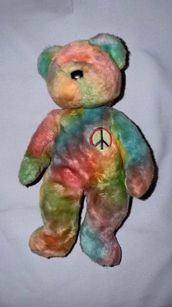 Tie-Dye Plush Teddy Bear with Peace Sign