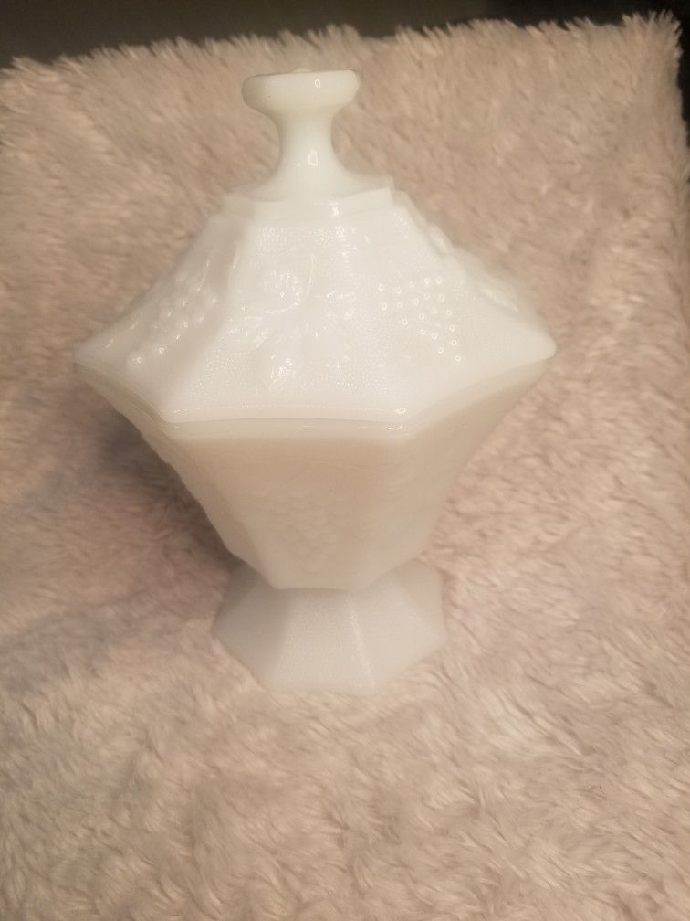 Anchor Hocking  Milk Glass Footed Candy Dish