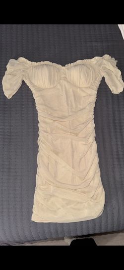 Ruched Beige Mini Dress