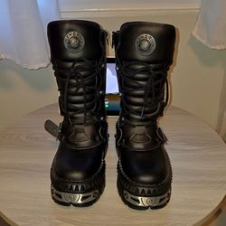 New Rock Black Leather Platform Boots