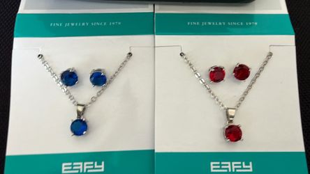 EFFY (2) Jewelry Sets Faux Ruby/Faux Sapphire 19”  Necklace and Pierced Earrings Set NEW ($30 for 2 sets)