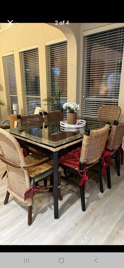 Coastal Wicker Dining Set with Glass Top – 6 Chairs Included delivery available