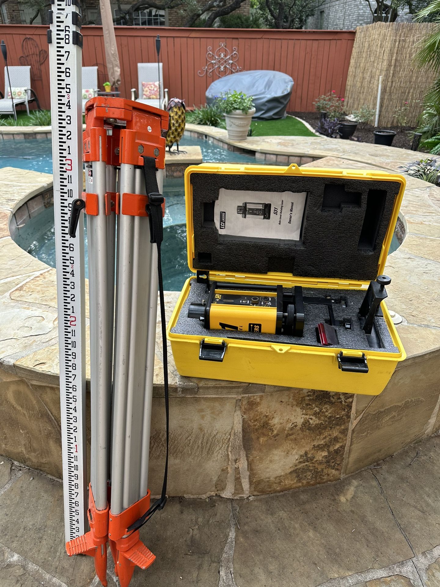 LCI Lasers 531 Rotary Construction Laser Level W/Tripod And Measuring Stick