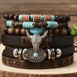 6 PC Southwest Ethnic Bullhead Bracelets Set