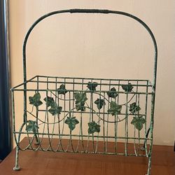 Vintage Wrought Iron Ivy Magazine Rack  