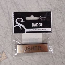 BRWH-B005BOGJ3W  Engraved Formica Badge Usher Gold Safety Catch Pack of 3