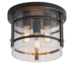 KDG 3-Light Flush Mount Ceiling Light Fixture,Adjustable,Clear Seeded Glass Shade,Black Farmhouse Ceiling Light for Kitchen Bedroom Living Room Hallwa