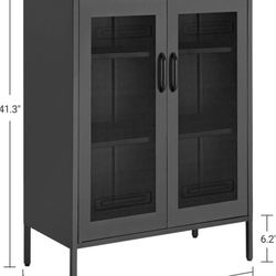 Metal Storage Cabinet with Mesh Doors, Steel Display Cabinets with Adjustable Shelves