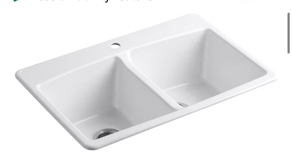 33" top-mount double-bowl kitchen sink