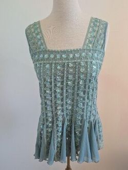 Papillon Blanc Teal-Green Mesh Camisole Tank Top