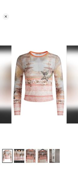 Alice + Olivia Sheer Pastel Butterfly-Striped Long Sleeve Tee