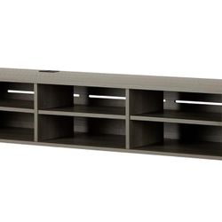Wall Mounted TV And Media Console - 66” Wide - Extra Storage , Gray Maple 