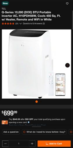 TCL 10,000 BTU PORTABLE AIR CONDITIONER BRAND NEW IN-BOX H10PDH56W