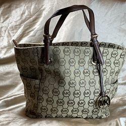 Michael Kors Jet Set Signature Logo Covered Canvas Shoulder Tote Bag