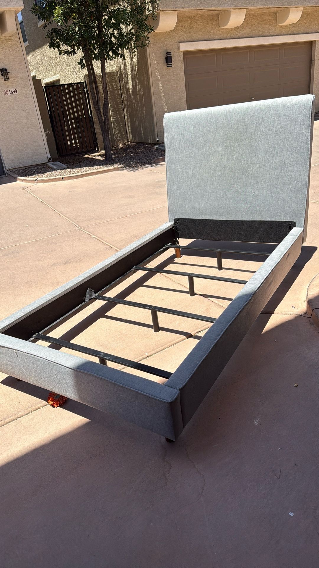 2 Twin Bed Frames - Grey Upholstery-