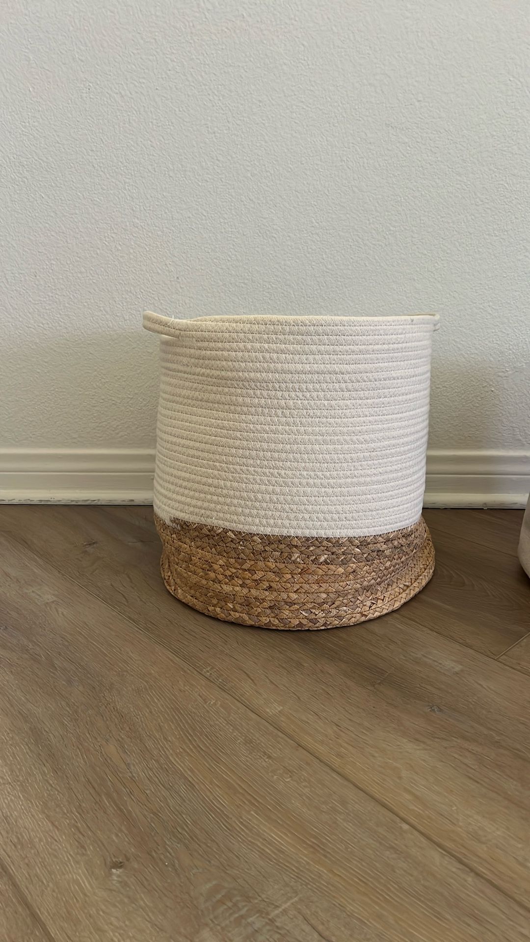 Round Laundry Basket, Cotton Rope, Toy Storage Blanket Hamper, 