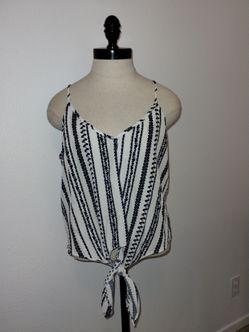 Shein Women's White and Blue Tie Front Waist Tank Size Large