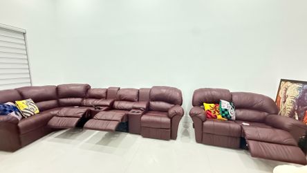 Genuine leather sectional recliner and love seat